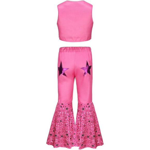 NWT Barbie Movie Pink Cowboy Blue Plaid Gold Jumpsuit Girls Halloween Co… - Picture 2 of 15